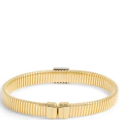 Toscano Flat Tubogas Cuff with Diamond Tips, 18K Yellow Gold