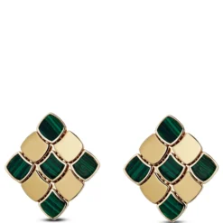 Toscano Flexy Checkerboard Malachite Earrings, 14K Yellow Gold