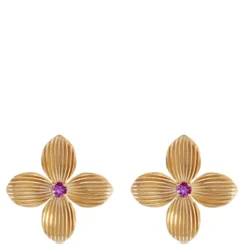 Toscano Flower-Shaped Amethyst Earrings, 14K Yellow Gold