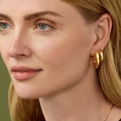 Toscano Graduated Oval Hoop Earrings, 14K Yellow gold