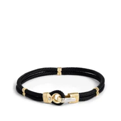 Toscano 8.5-Inch Black Braided Cord Bracelet, 14K White and Yellow Gold