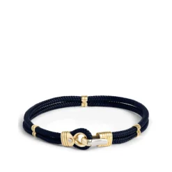 Toscano 8.5-Inch Blue Braided Cord Bracelet, 14K White and Yellow Gold