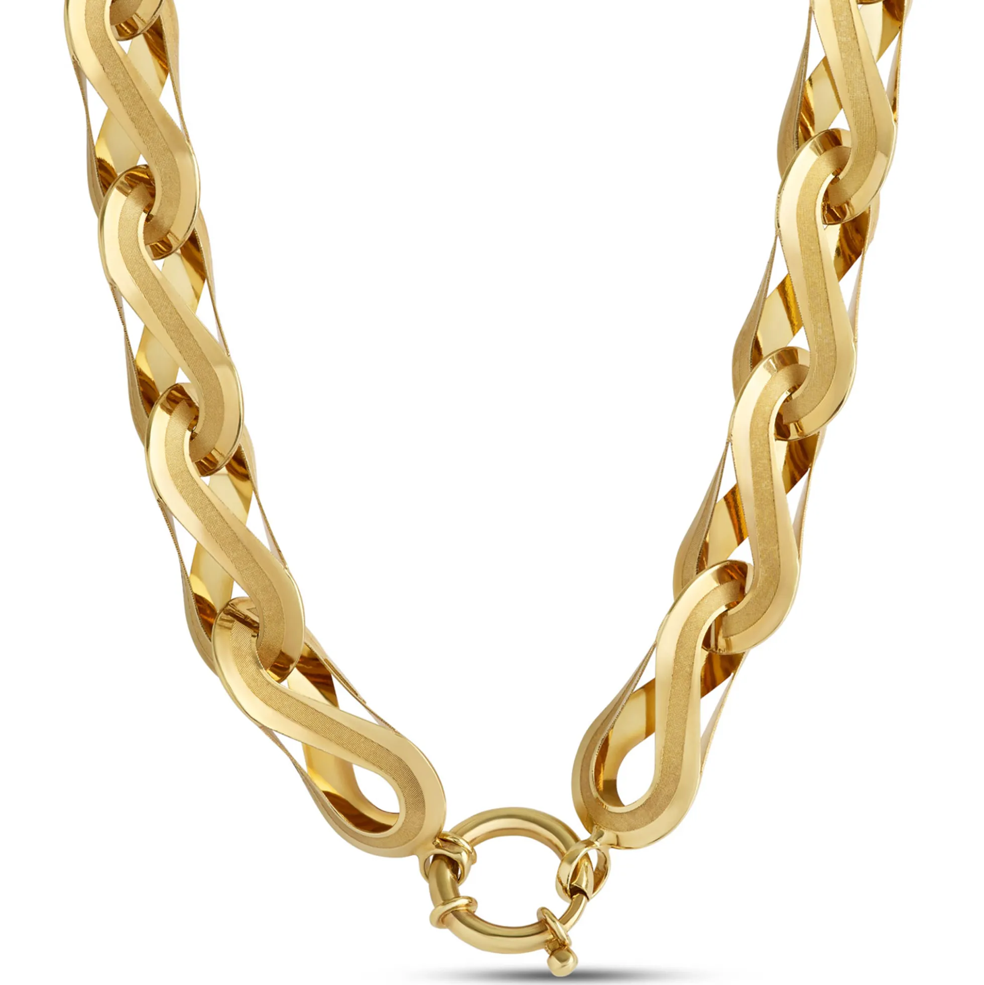 Toscano 18-Inch Infinity Silk and Polished Link Necklace, 14K Yellow Gold
