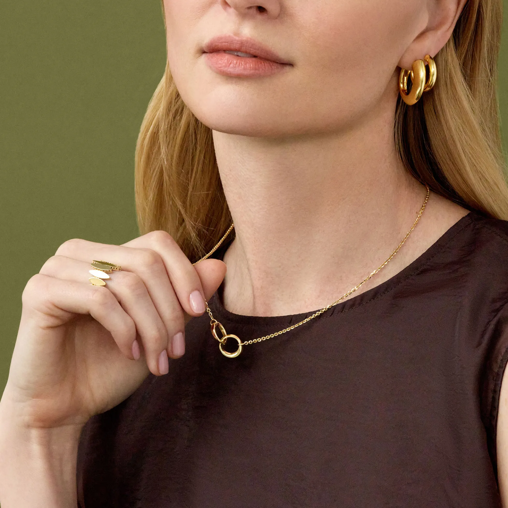 Toscano 18-Inch Interlocking Circles Necklace, 14K Yellow Gold