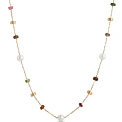 Toscano 24-Inch Multicolored Gemstone Bead Necklace, 14K Yellow Gold