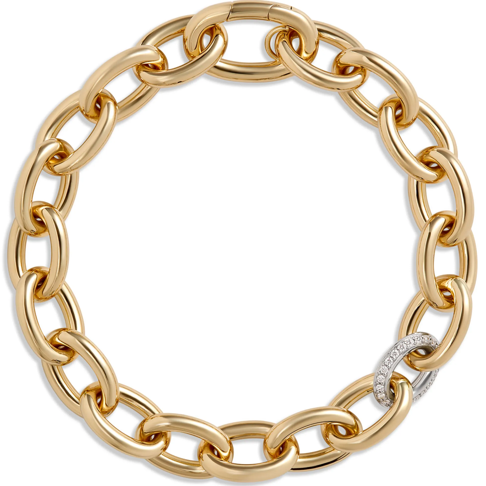 Toscano 8-Inch Oval Link Bracelet with Diamonds, 14K Yellow Gold
