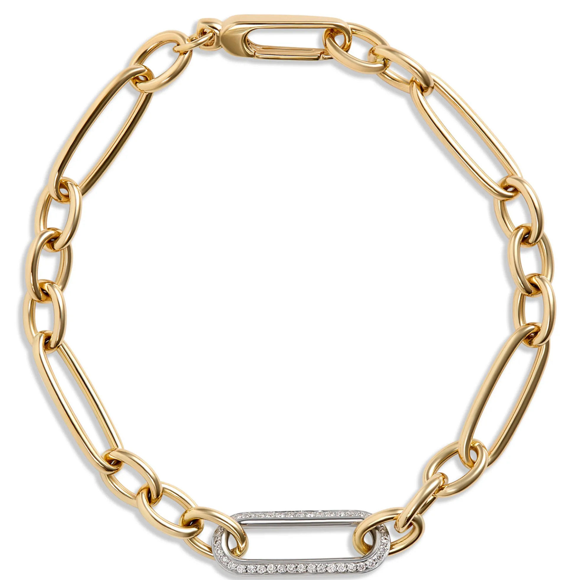 Toscano 7.5-Inch Oval Link Bracelet with Diamonds, 18K Yellow Gold
