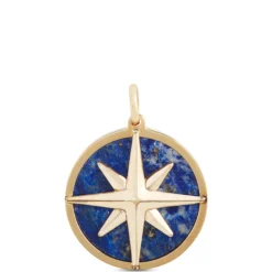 Toscano Lapis Compass Pendant in 14K Yellow Gold
