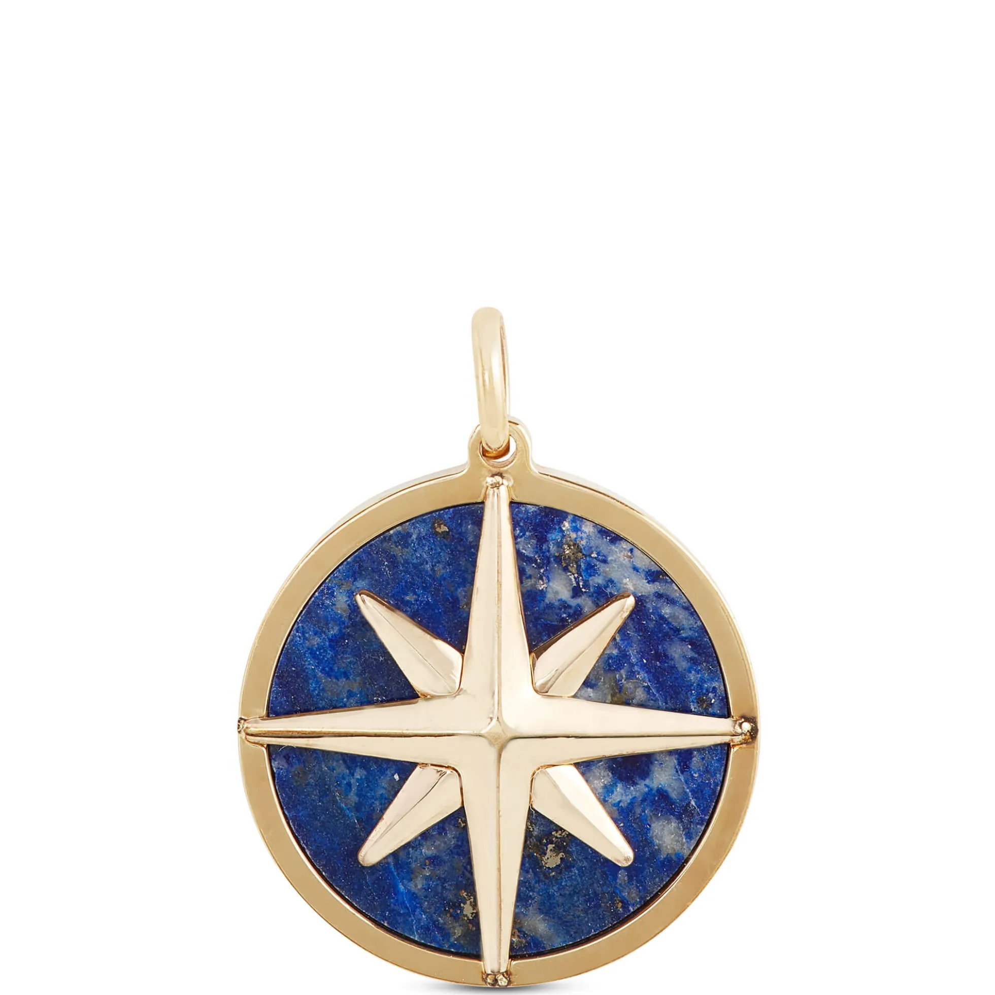 Toscano Lapis Compass Pendant in 14K Yellow Gold