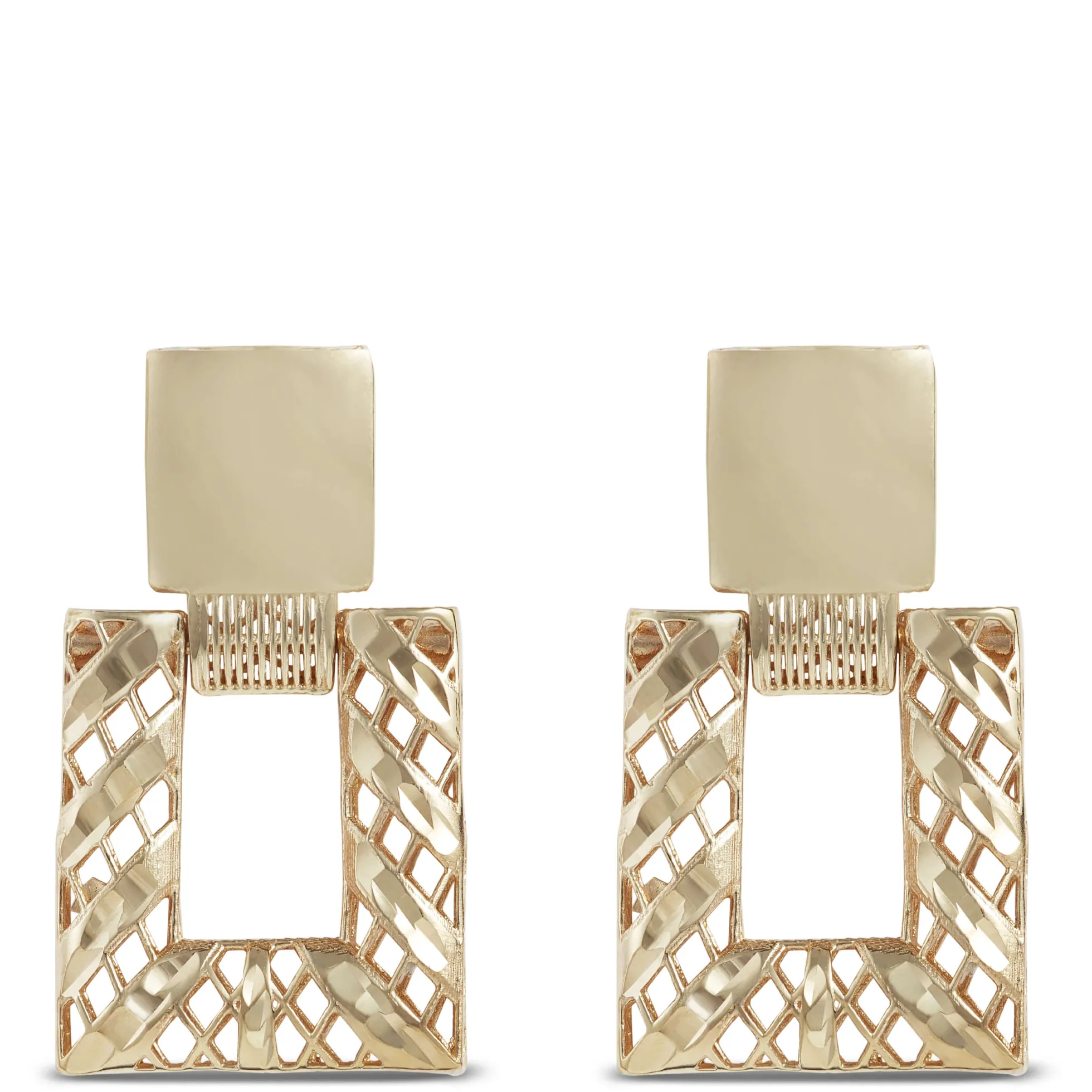 Toscano Lattice Square Doorknocker Earrings, 14K Yellow Gold