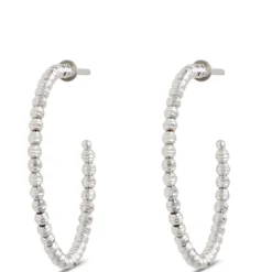 Toscano 25MM Beaded Hoop Earrings in 14K White Gold