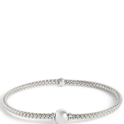 Toscano 3mm Stretchy Popcorn Bead Bracelet, 14K White Gold
