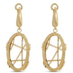 Toscano Oval Dangle Earrings, Chainlink Center, 14K Yellow Gold