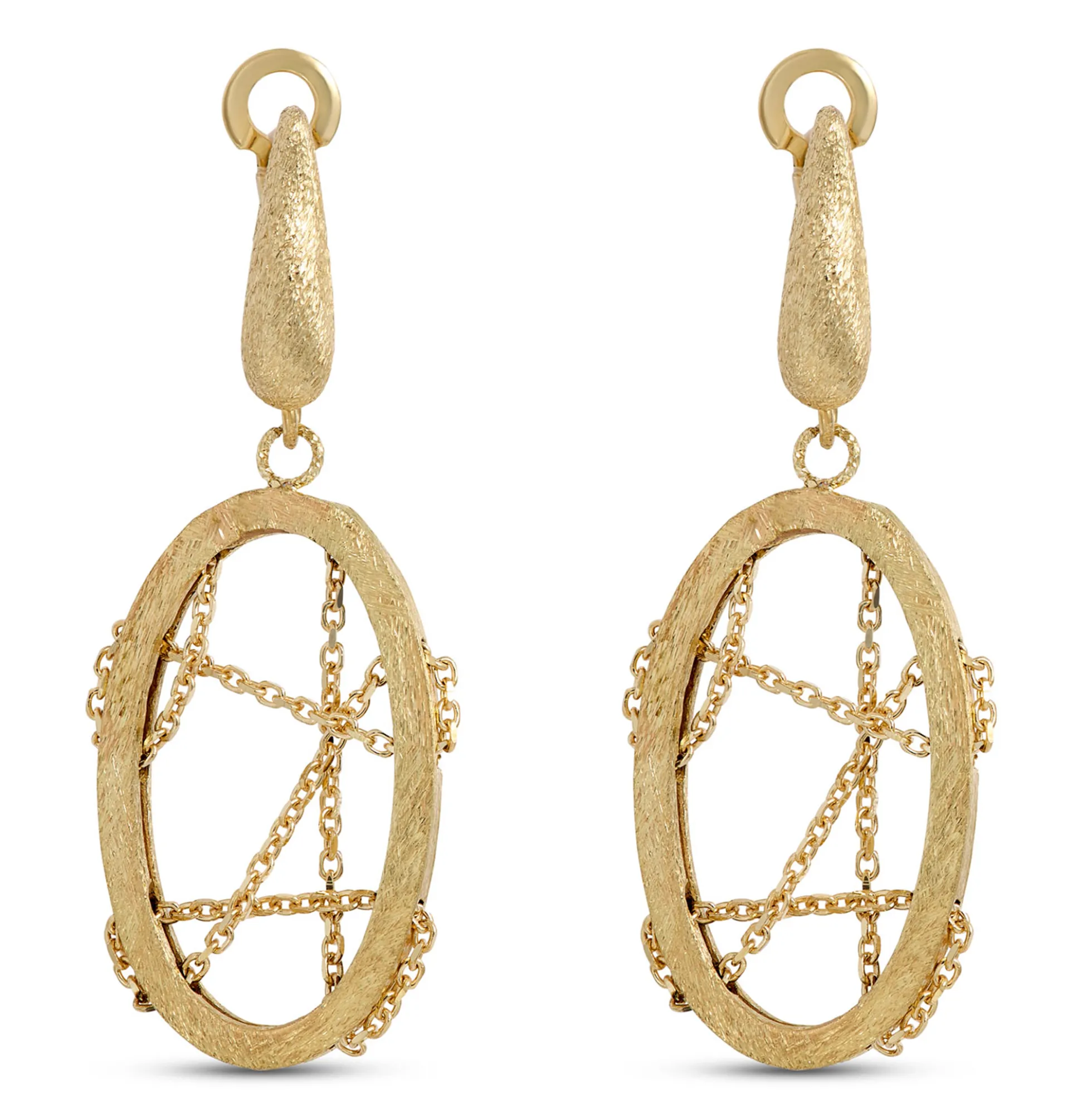 Toscano Oval Dangle Earrings, Chainlink Center, 14K Yellow Gold