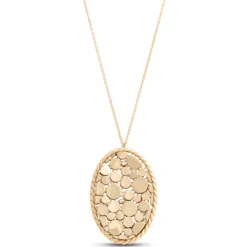 Toscano Oval Shaped Pendant with Dots, 14K Yellow Gold