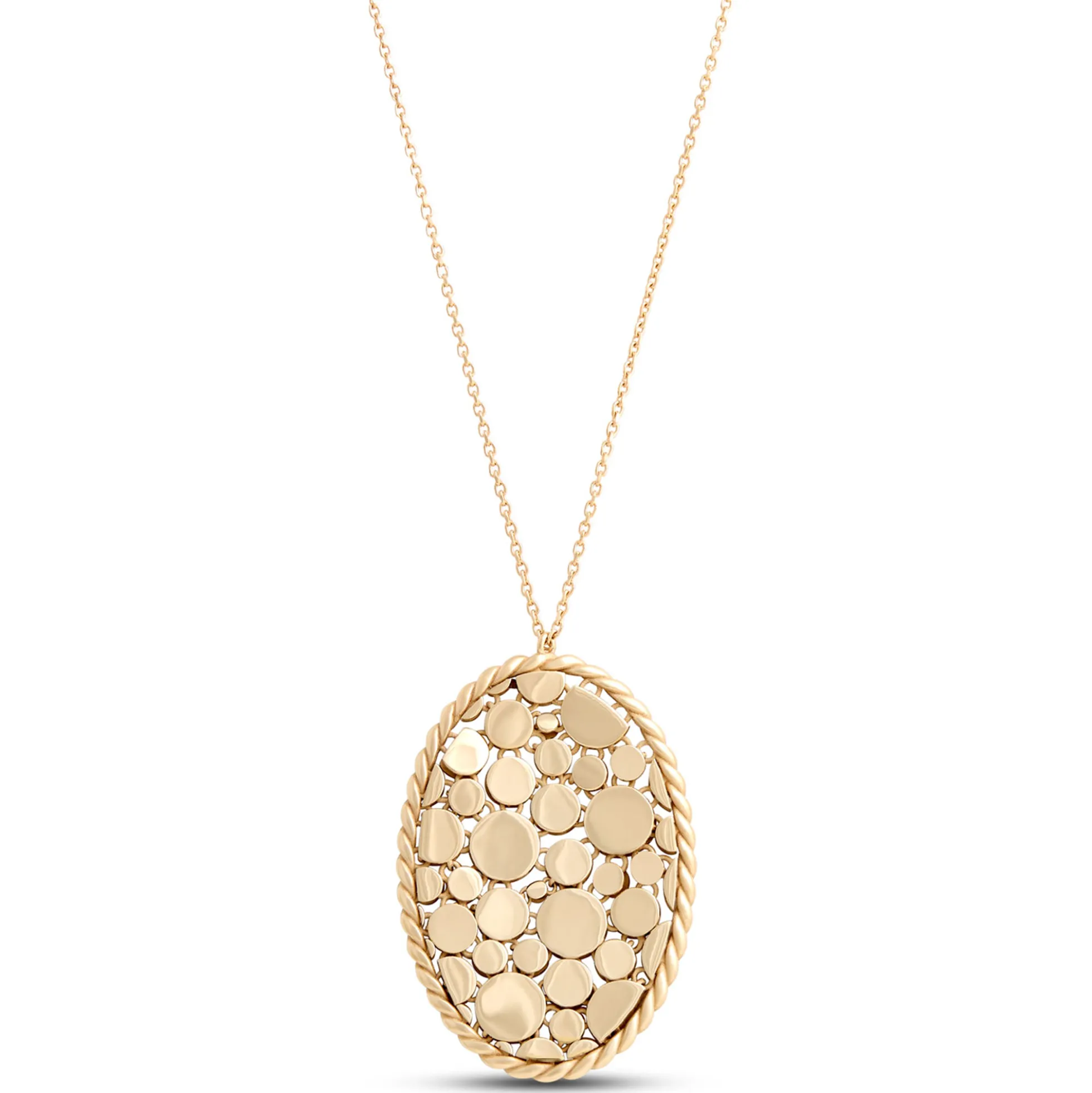 Toscano Oval Shaped Pendant with Dots, 14K Yellow Gold