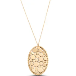 Toscano Oval Shaped Pendant with Dots, 14K Yellow Gold