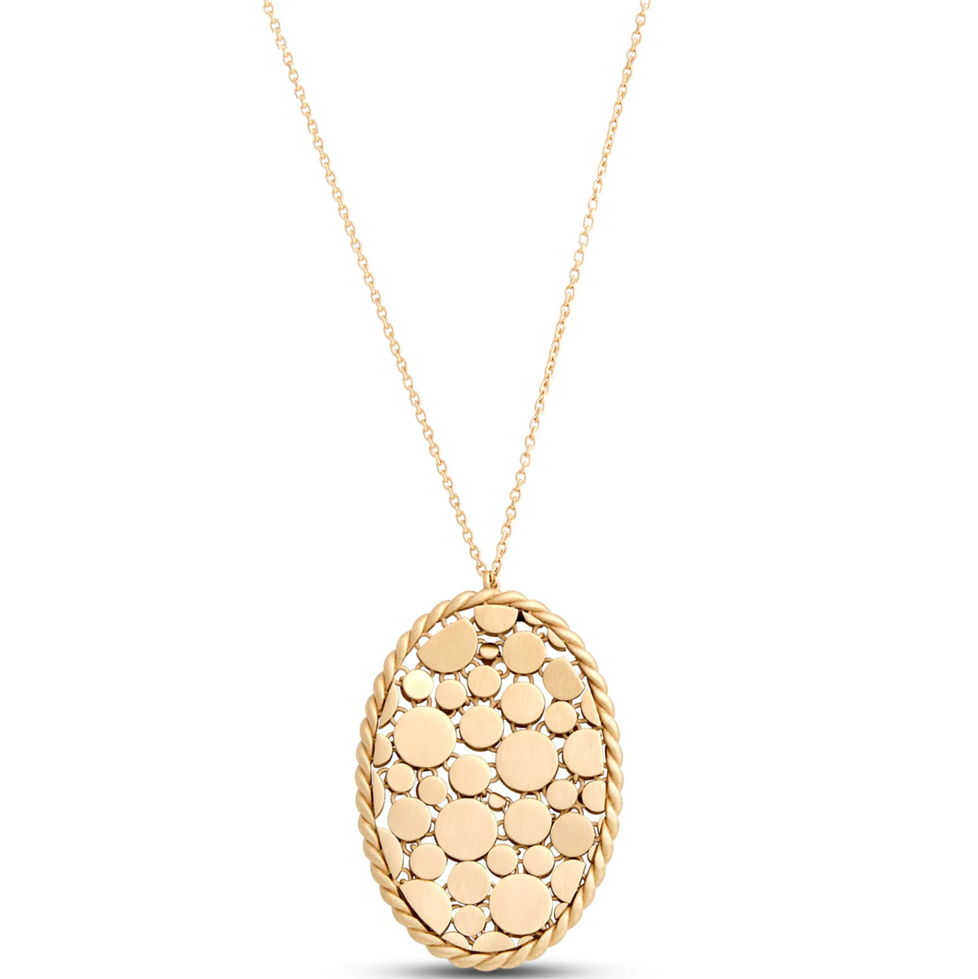 Toscano Oval Shaped Pendant with Dots, 14K Yellow Gold