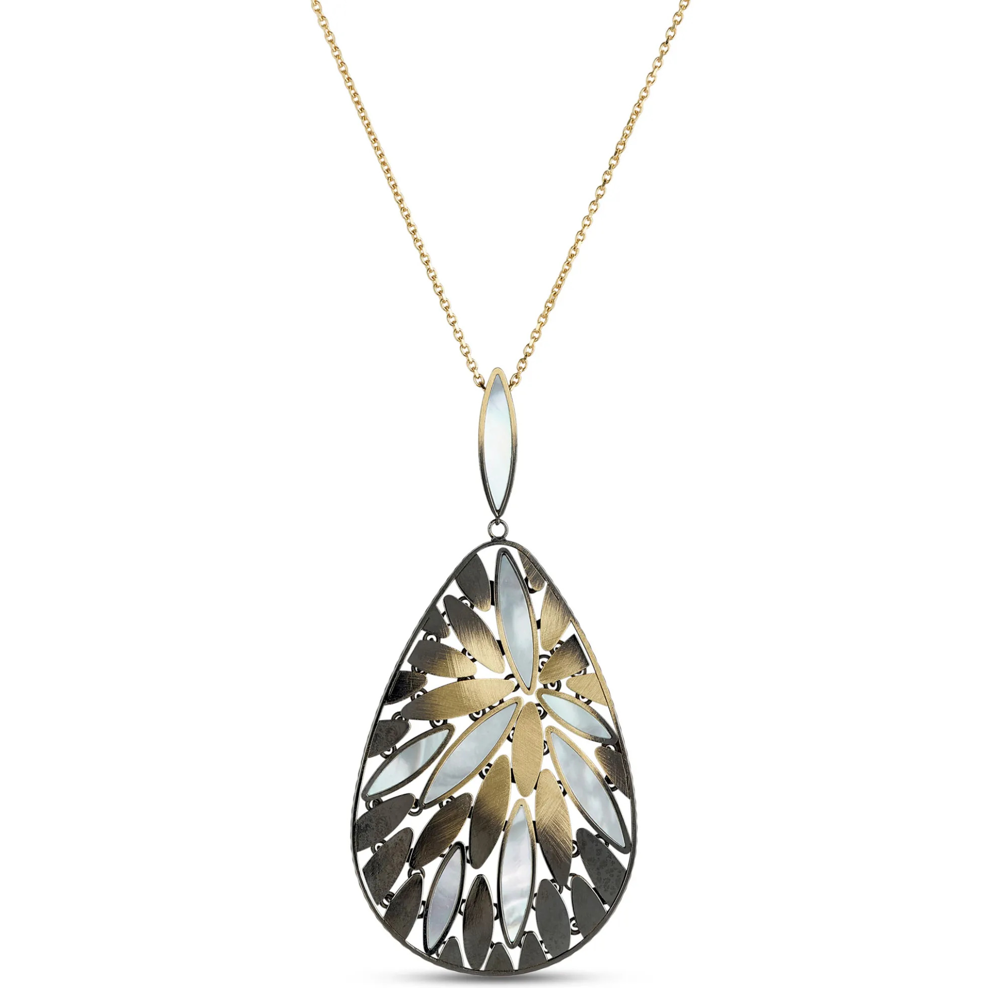 Toscano Pear Shaped Mother of Pearl Pendant, 14K Yellow Gold