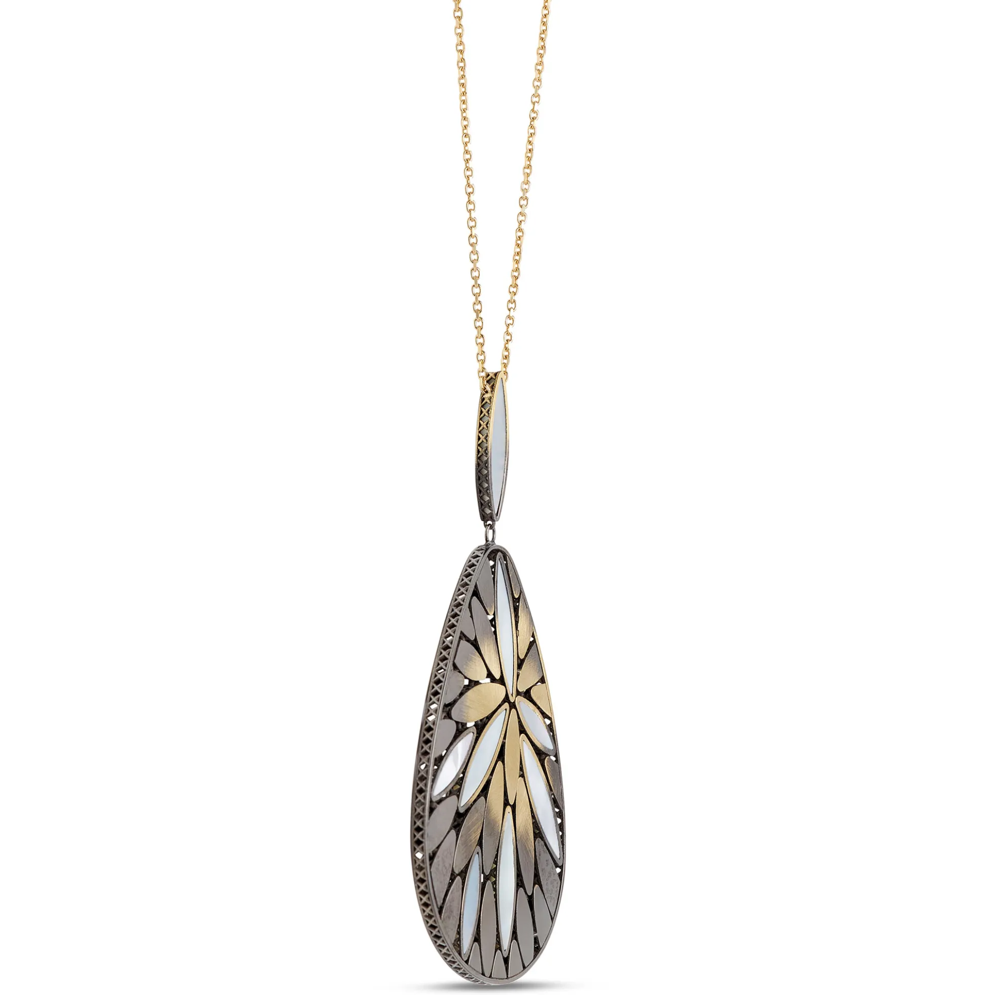 Toscano Pear Shaped Mother of Pearl Pendant, 14K Yellow Gold