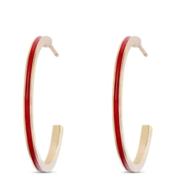Toscano Red Enamel Hoop Earrings, 14k Yellow Gold