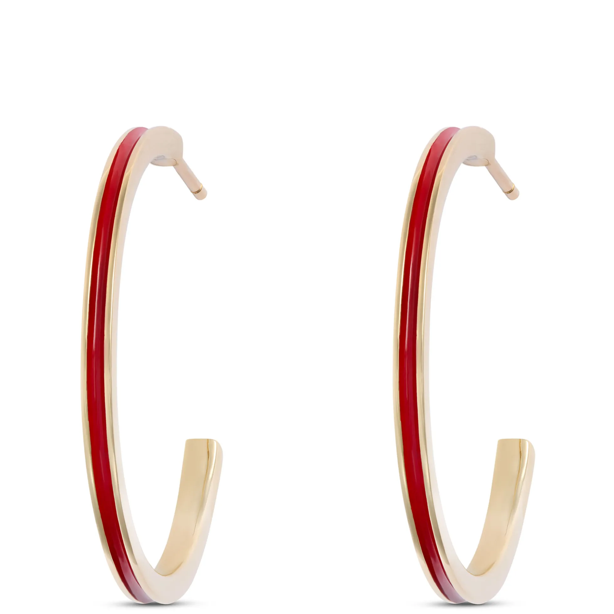 Toscano Red Enamel Hoop Earrings, 14k Yellow Gold