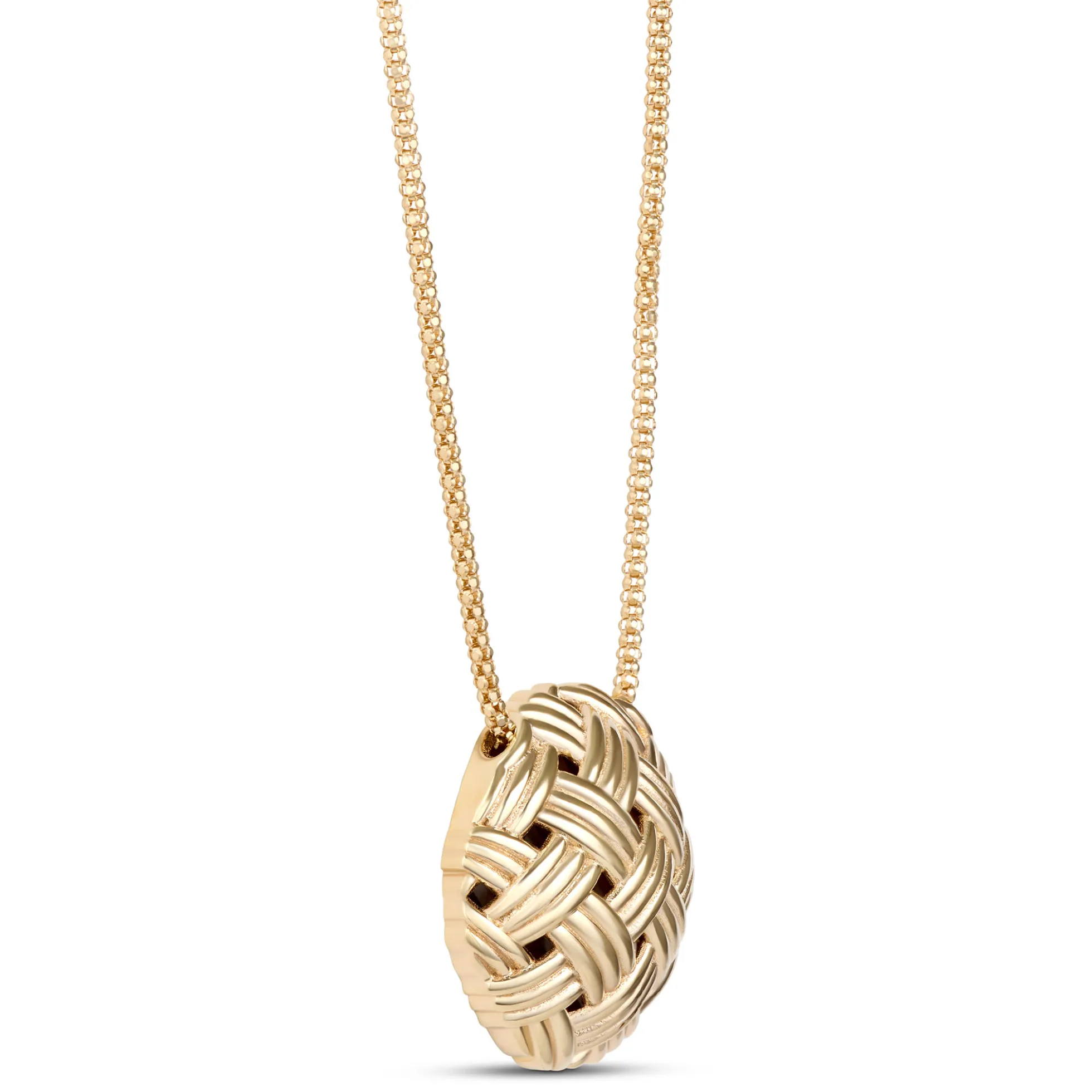 Toscano Round Basket Weave Pendant Necklace, 14K Yellow Gold