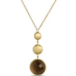 Toscano Round Bezel Set Smoky Quartz Necklace, 14K Yellow Gold