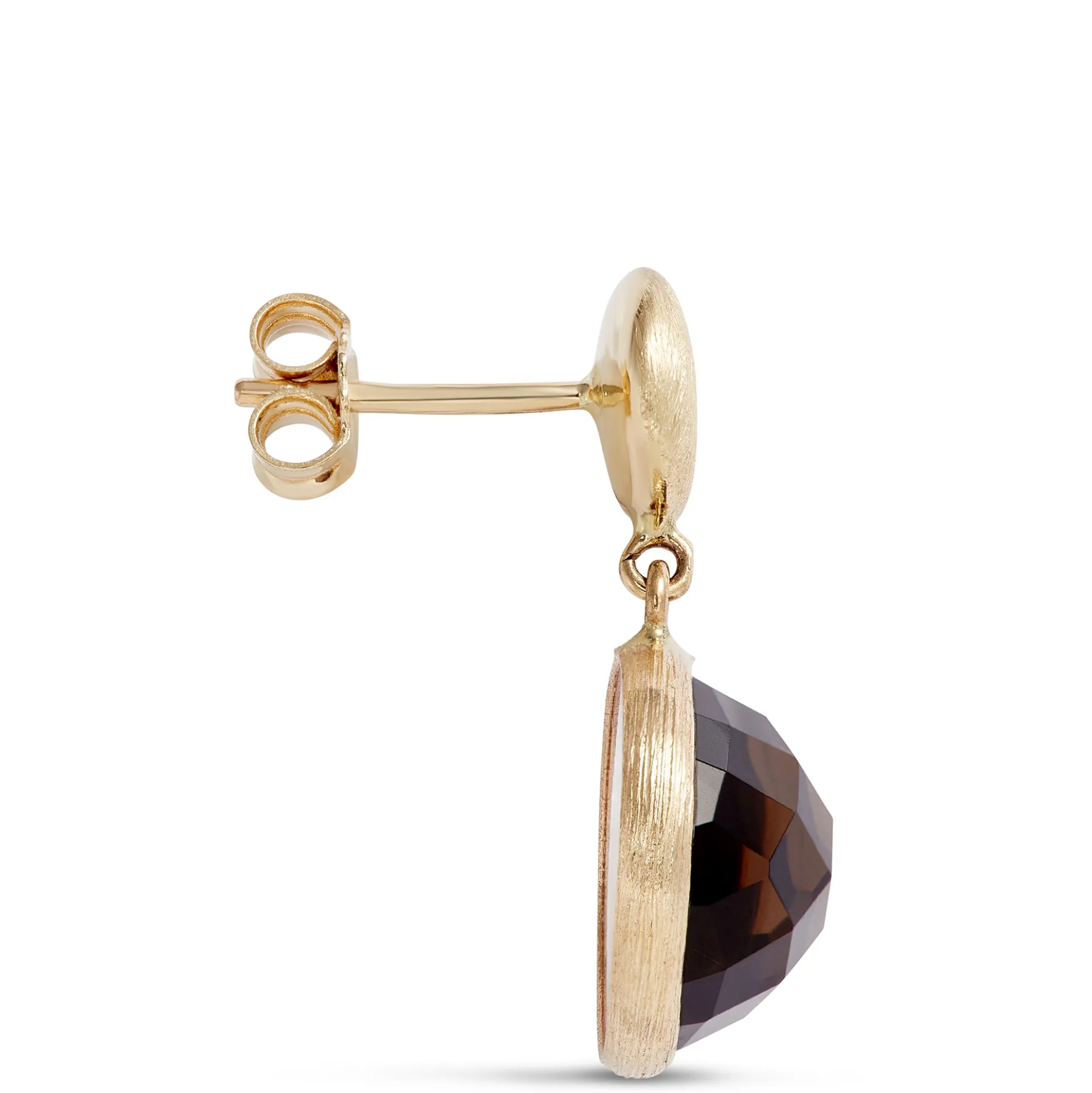 Toscano Round Smoky Quartz Drop Earrings, 14K Yellow Gold