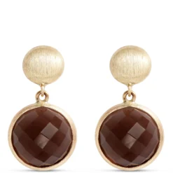 Toscano Round Smoky Quartz Drop Earrings, 14K Yellow Gold