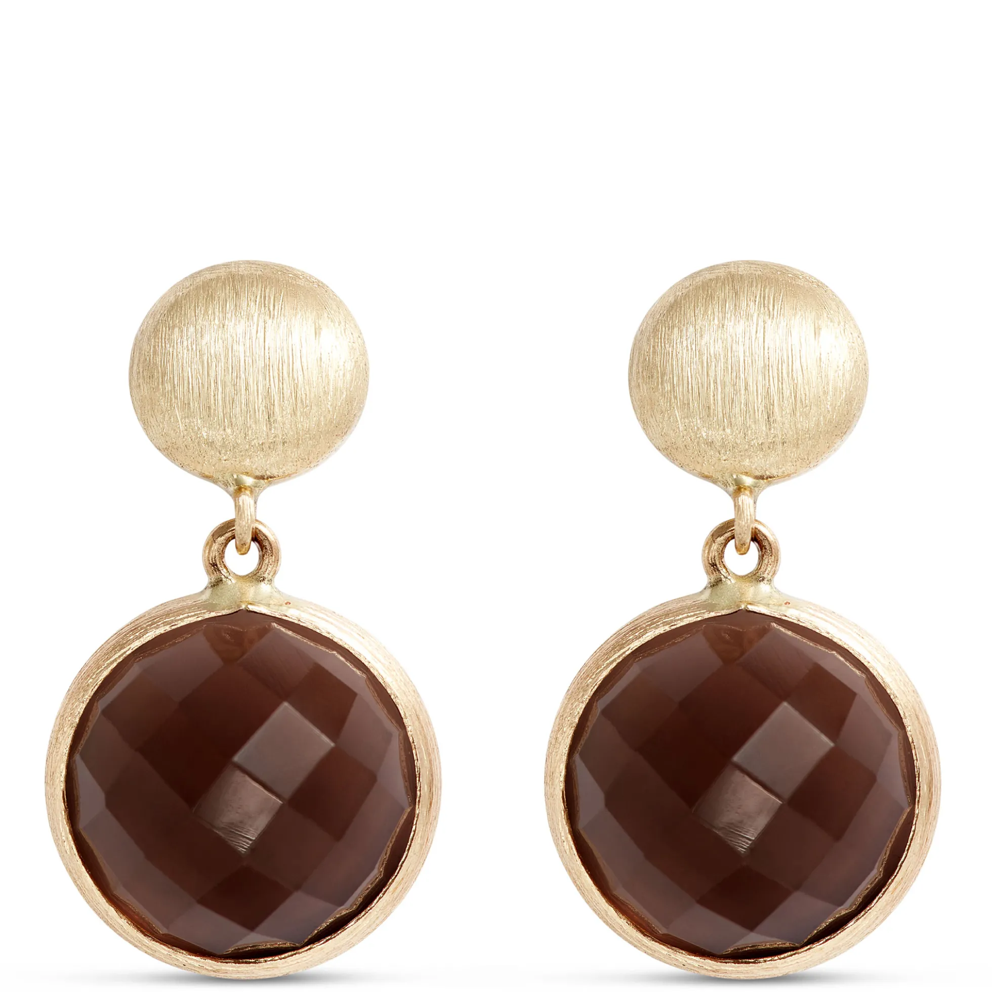 Toscano Round Smoky Quartz Drop Earrings, 14K Yellow Gold
