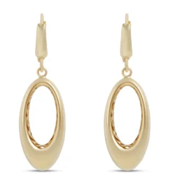 Toscano Satin Oval Drop Earrings, 14K Yellow Gold