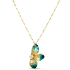 Toscano Three-Petal Floral Enamel Necklace, 14K Yellow Gold