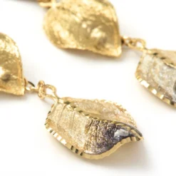 Toscano Triple Brown Enamel Leaf Earrings, 14K Yellow Gold