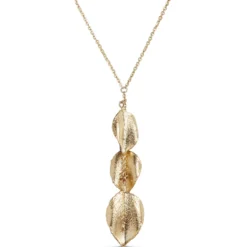 Toscano Triple Brown Enamel Leaf Necklace, 14K Yellow Gold