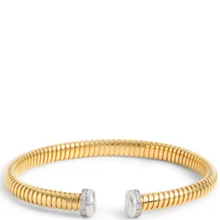 Toscano Tubogas Bangle with Diamond Tips, 18K Yellow Gold