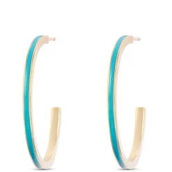 Toscano Turquoise Enamel Hoop Earrings, 14k Yellow Gold