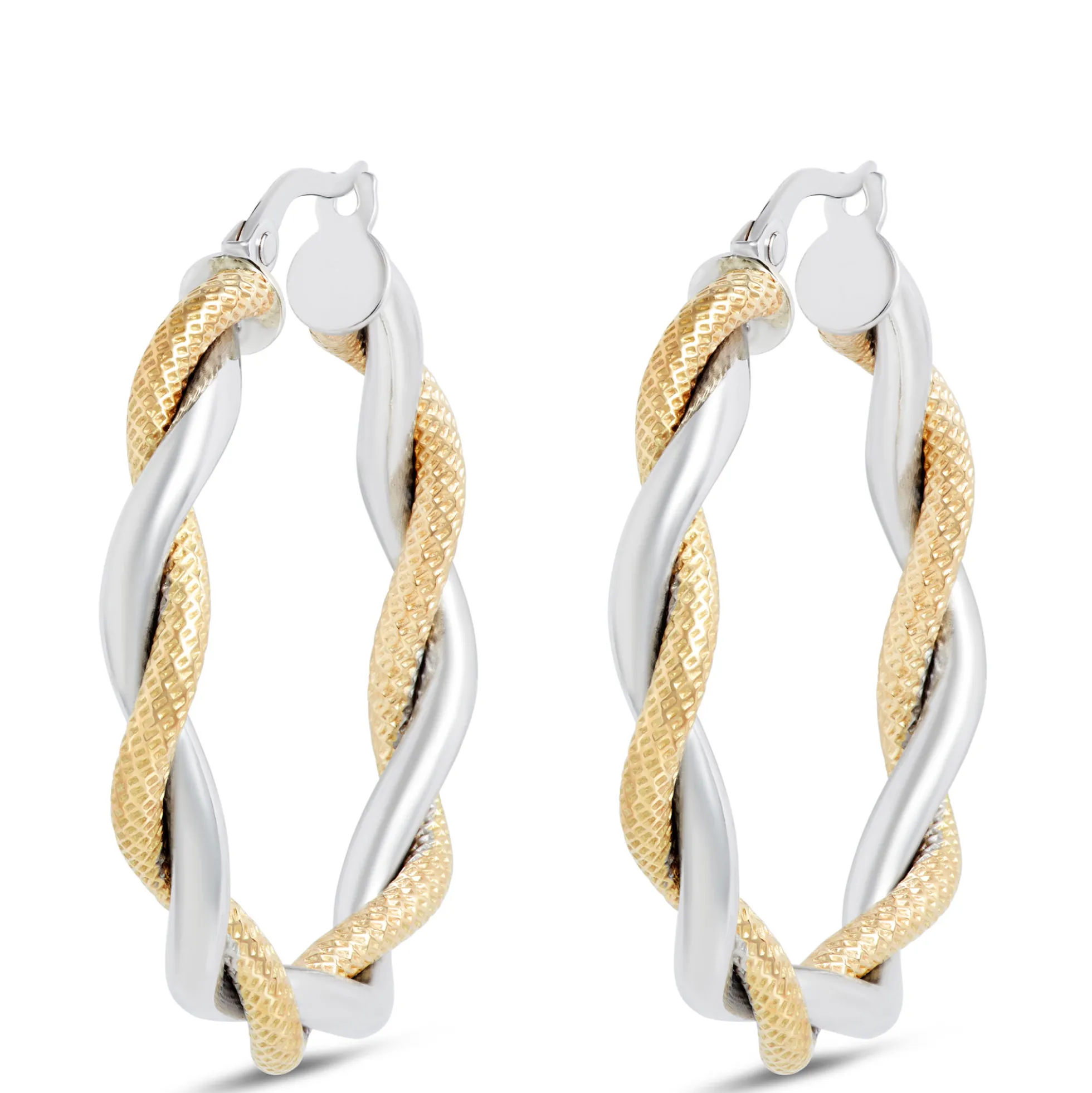 Toscano Twisted Hoop Two-Tone Earrings 14K