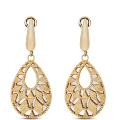 Toscano Two-Tone Mirrored & Beaded Pear Shaped Drop Earrings 14K