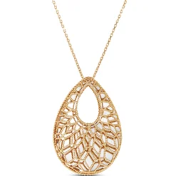 Toscano Two-Tone Mirrored & Beaded Pear Shaped Necklace 14K