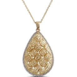 Toscano Two-Tone Woven Domed Pear Necklace 14K