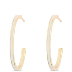 Toscano White Enamel Hoop Earrings, 14k Yellow Gold