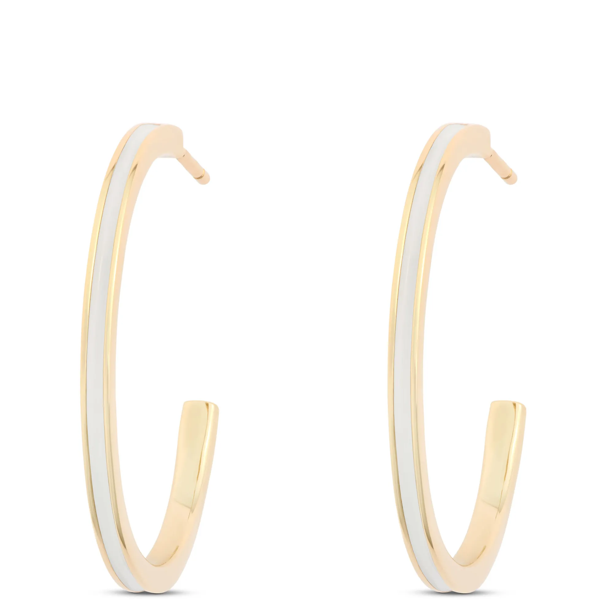 Toscano White Enamel Hoop Earrings, 14k Yellow Gold