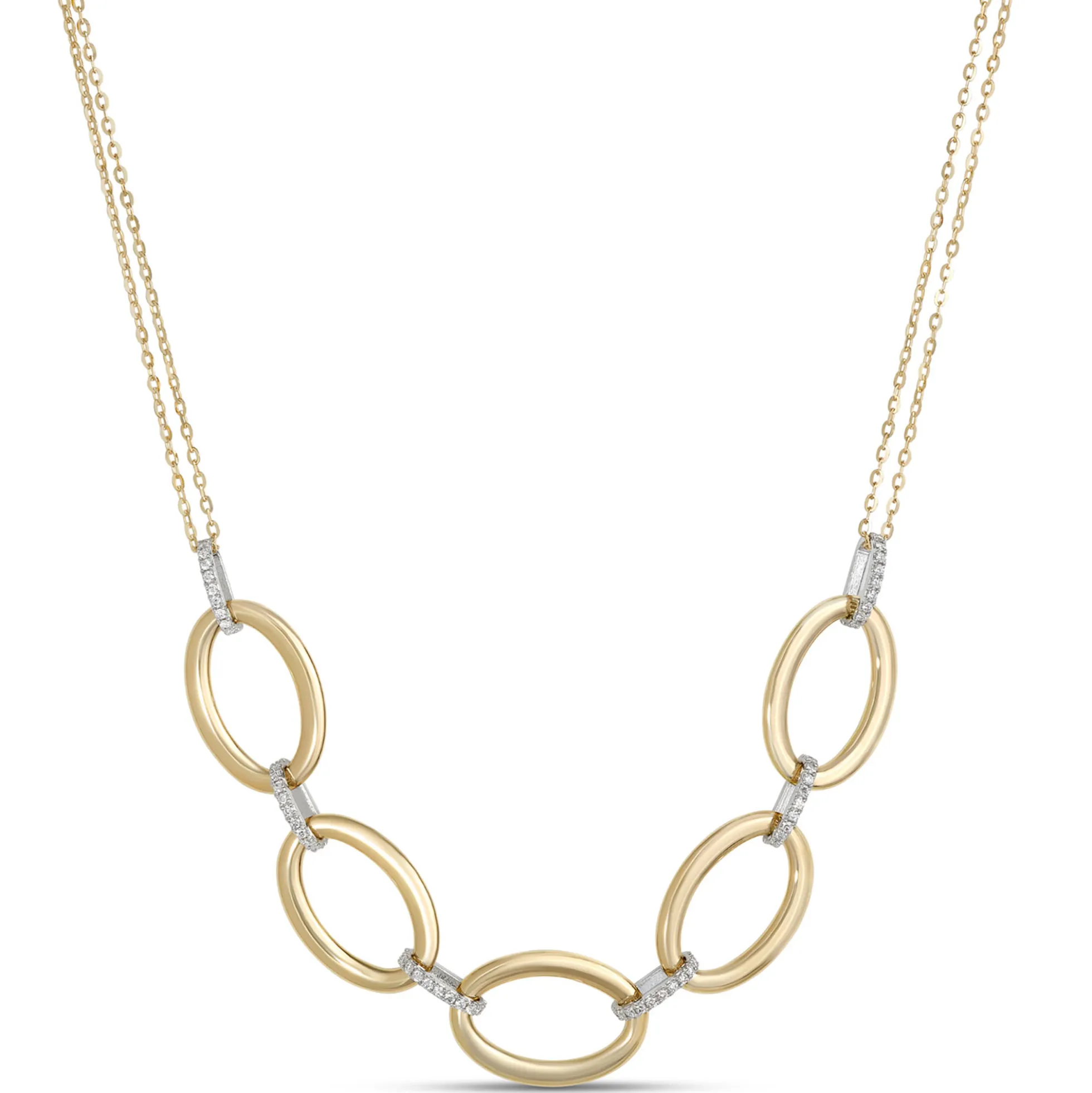 Toscano with Diamonds Oval Link Necklace, 18K Yellow Gold