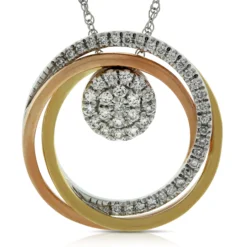 Tri-Color Circle Diamond Convertible Pendant 14K