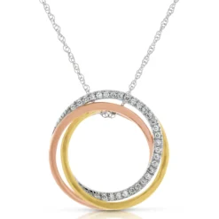 Tri-Color Circle Diamond Convertible Pendant 14K