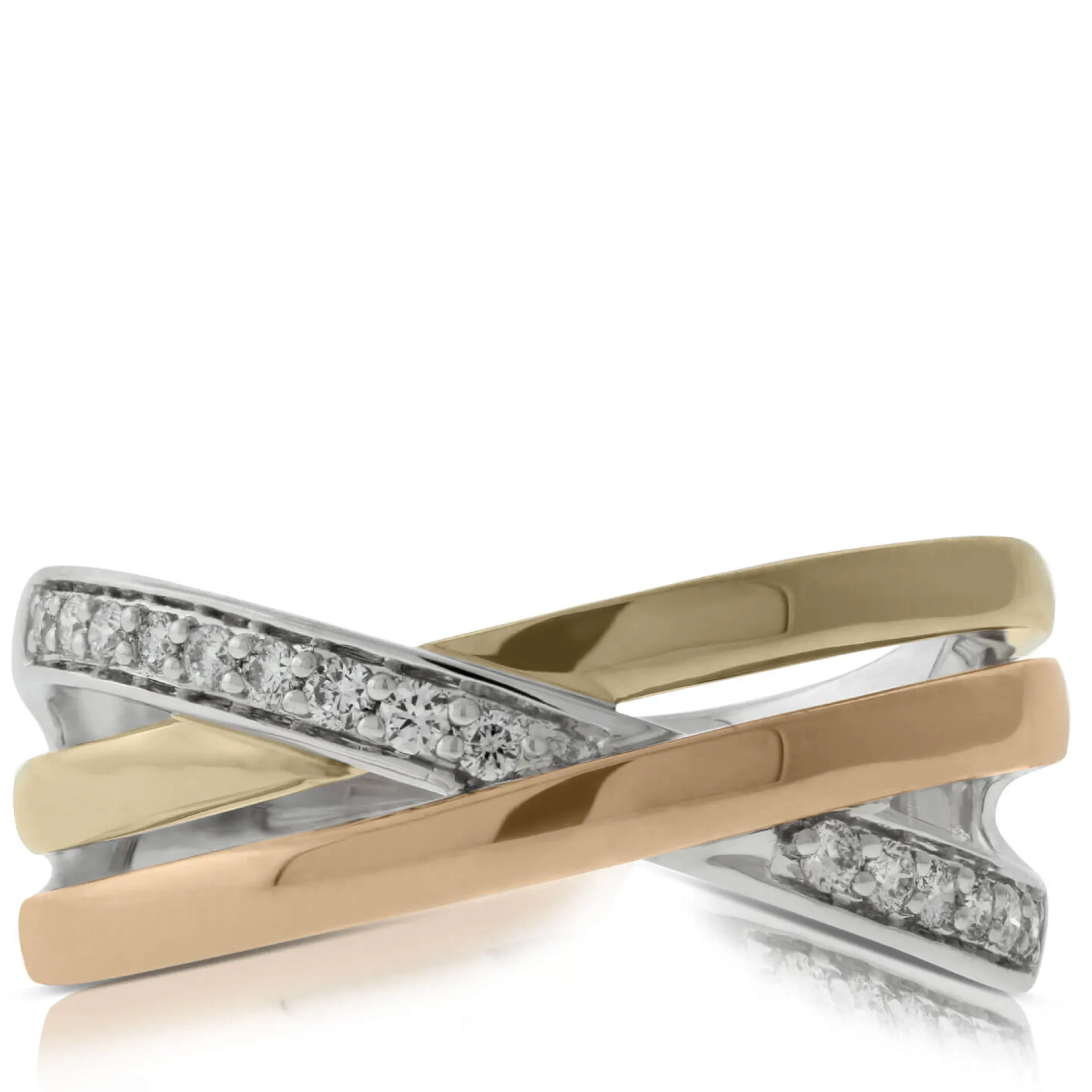 Tri-Color Crossover Diamond Band 14K