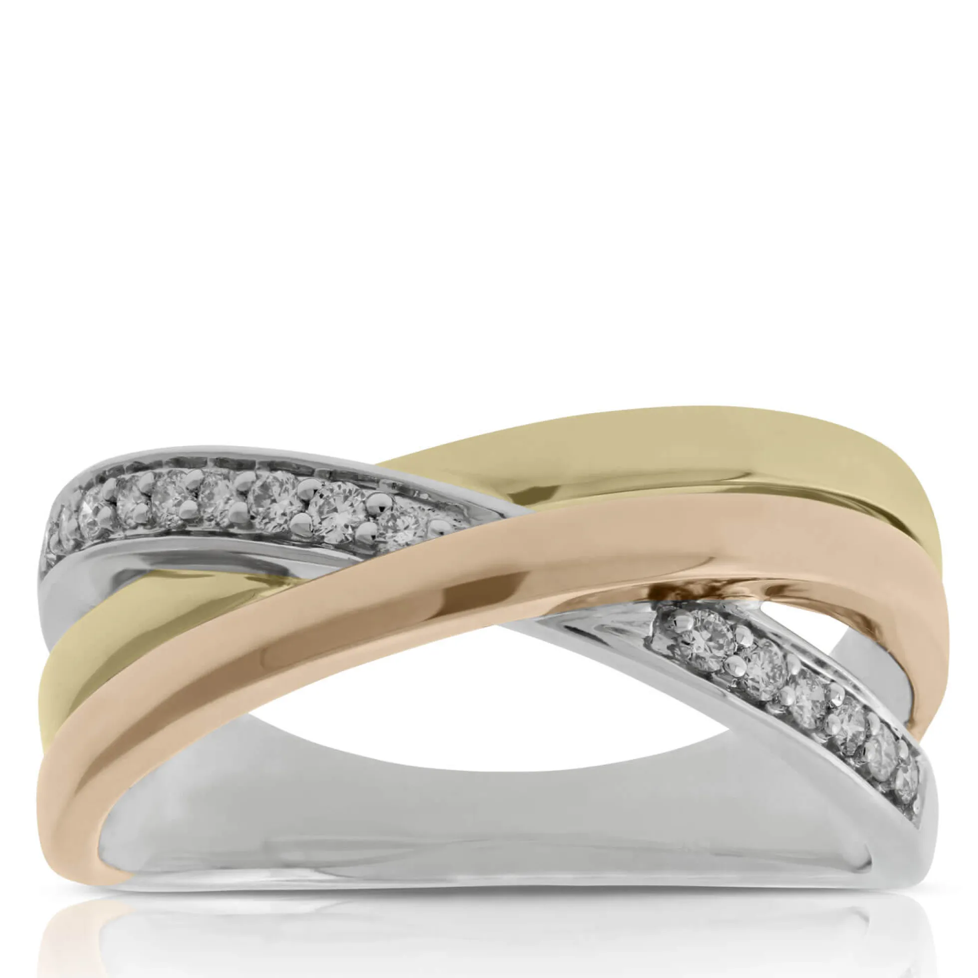 Tri-Color Crossover Diamond Band 14K