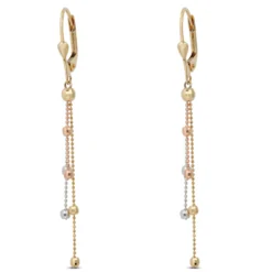 Tri-Color Dangle Bead Earrings 14K