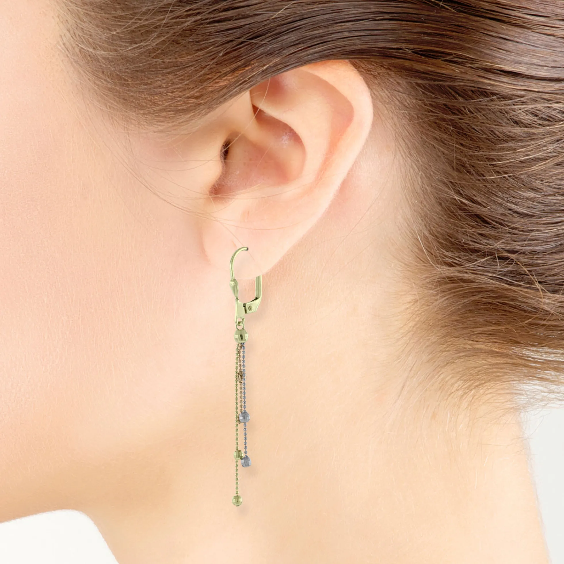 Tri-Color Dangle Bead Earrings 14K